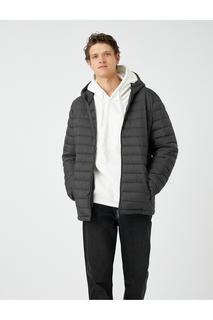 Куртка-пуховик с сезонным капюшоном и карманом на молнии с деталями Koton, серый