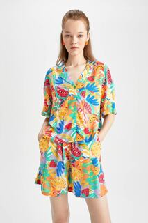 Рубашка Cool Relax Fit с пижамным воротником и короткими рукавами DeFacto, разноцветный
