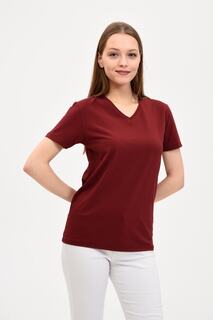 Женская базовая бордово-красная футболка с v-образным вырезом GENIUS, бордовый