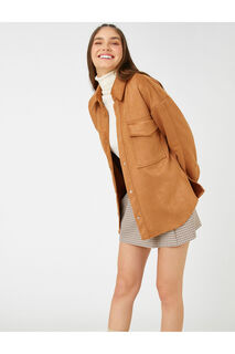 Куртка-рубашка оверсайз с длинным рукавом и карманом Koton, коричневый
