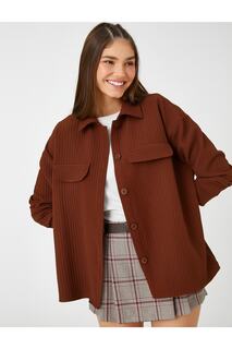 Куртка-рубашка оверсайз с длинными рукавами и двойными карманами Koton, коричневый