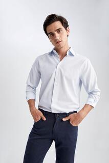 Рубашка Modern Fit с итальянским воротником и длинным рукавом DeFacto, белый