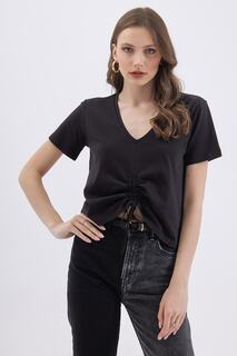 Женская базовая футболка с короткими рукавами и рюшами Pattaya, черный