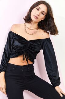 Женская бархатная блузка со сборками спереди 2964 Bianco Lucci, черный