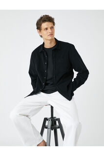 Рубашка в рубчик с классическим воротником на пуговицах и карманом Koton, черный