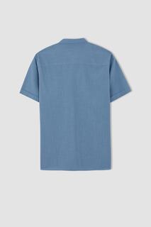 Рубашка из 100% хлопка с короткими рукавами и воротником-поло обычного кроя DeFacto, синий