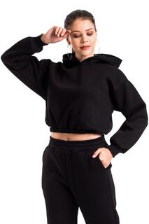Женский черный укороченный свитшот с капюшоном MODAGEN