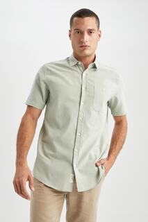 Рубашка из 100% хлопка с короткими рукавами и воротником-поло обычного кроя DeFacto, хаки