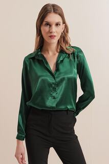Рубашка из легко струящегося атласа – Изумрудно-зеленый Bigdart