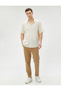 Рубашка из смесового льна с коротким рукавом и классическим воротником Koton, экрю
