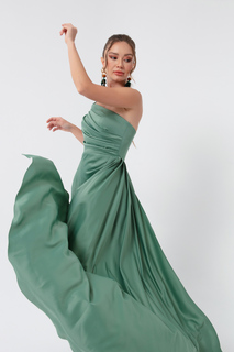 Женское атласное вечернее платье и выпускное платье на одно плечо мятно-зеленого цвета Lafaba, зеленый