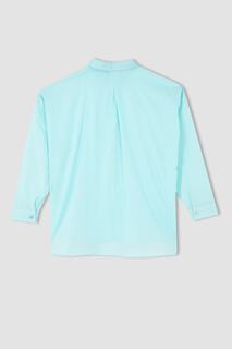Рубашка оверсайз из 100% хлопка с длинными рукавами и вуалью DeFacto, бирюзовый