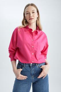 Рубашка оверсайз из 100% хлопка из поплина с длинными рукавами DeFacto, розовый