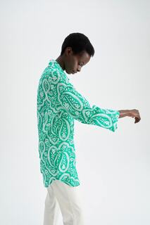Рубашка оверсайз из 100% хлопка с длинными рукавами и вуалью DeFacto, зеленый