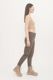 Удобные женские брюки из габардина с эластичными карманами и карманами Jogger Domoda, коричневый
