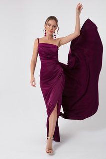 Женское атласное вечернее платье сливового цвета на одно плечо и выпускное платье Lafaba, фиолетовый