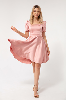 Женское атласное вечернее платье миди с пышными рукавами и воздушными шарами расклешенного кроя Lafaba, розовый