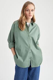 Рубашка оверсайз из 100% хлопка из поплина с длинными рукавами DeFacto, зеленый
