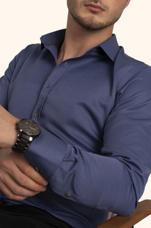 Узкая рубашка на пуговицах индиго-коричневого цвета в подарочной упаковке Etikmen, темно-синий