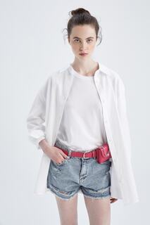 Рубашка оверсайз с рубашечным воротником из смесовой льняной ткани с длинными рукавами DeFacto, белый