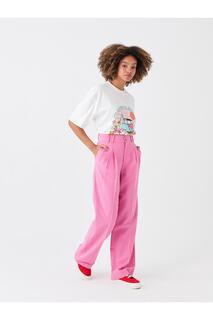 Удобные прямые женские брюки широкого кроя LC Waikiki, розовый