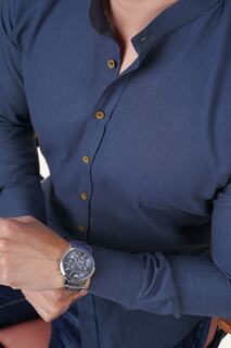 Узкая льняная рубашка индиго синего цвета с круглым вырезом в подарочной упаковке Etikmen, темно-синий