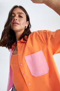 Рубашка оверсайз с короткими рукавами из 100% хлопка DeFacto, оранжевый