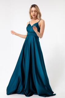 Женское атласное длинное вечернее платье с поясом и поясом на талии и выпускное платье Lafaba, синий