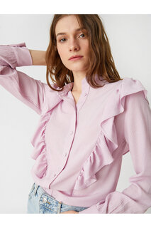 Рубашка с великолепным воротником и длинными рукавами с рюшами Koton, фиолетовый