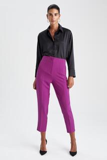 Узкие брюки с высокой талией DeFacto, фиолетовый