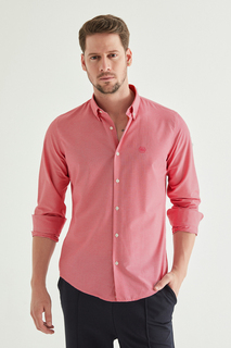 Рубашка приталенного кроя цвета фуксии в клетку D&apos;S Damat, розовый