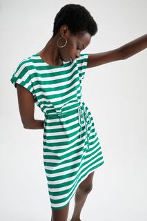 Летнее мини-платье из 100% хлопка с узором в горошек и кружевной талией DeFacto, зеленый