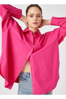Рубашка с воротником рубашки однотонная розовая женская Koton, розовый