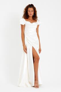 Женское белое длинное атласное вечернее платье с вырезом лодочкой и выпускное платье Lafaba, белый
