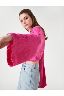 Укороченная блузка с воротником-рубашкой с запахом и длинными рукавами Koton, розовый