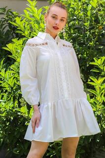 Женское белое кружевное платье-рубашка на подкладке с пуговицами в стиле ретро Chiccy, белый