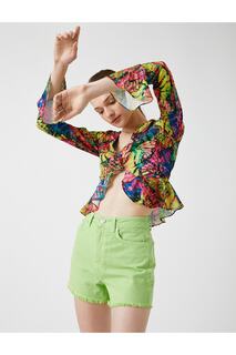 Укороченная блузка с оборками и узором бабочки Koton, разноцветный