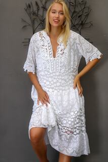 Женское белое итальянское кружевное платье-миди с короткими рукавами и подкладкой Chiccy, белый