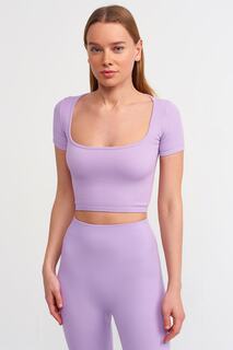 Укороченная блузка с U-образным вырезом и короткими рукавами Dilvin, фиолетовый