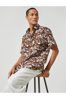 Летняя рубашка с цветочным принтом и коротким рукавом с классическим воротником Koton, коричневый