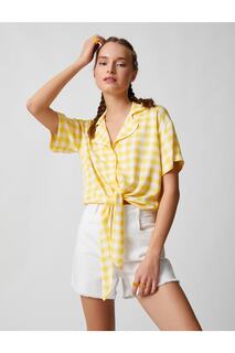 Рубашка с завязками и короткими рукавами на пуговицах Koton, желтый