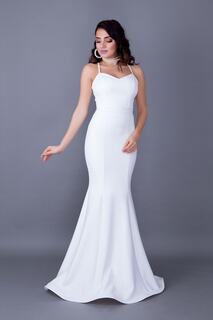 Женское белое платье макси из гибкой ткани атласа с глубоким вырезом на спине и завязками на бретельках 349 lovebox, белый