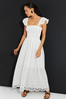Женское белое платье макси с фестончатым краем на подкладке BK1657 Cool &amp; Sexy, белый