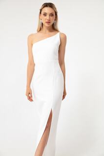 Женское белое платье миди с разрезом на одно плечо Lafaba, белый