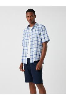 Рубашка с коротким рукавом и классическим воротником в клетку Koton, синий