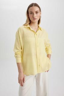 Льняная рубашка оверсайз с длинными рукавами DeFacto, желтый