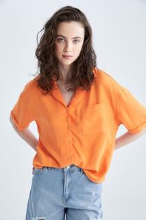 Рубашка с коротким рукавом и пижамным воротником Relax Fit DeFacto, оранжевый