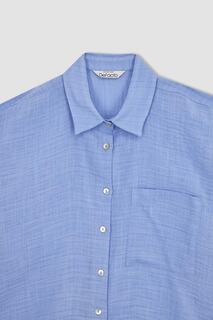 Льняная рубашка оверсайз с длинными рукавами DeFacto, синий