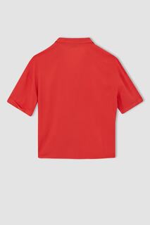 Рубашка с коротким рукавом и пижамным воротником Relax Fit DeFacto, красный