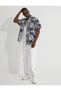 Рубашка с коротким рукавом и принтом пальмовых листьев Koton, темно-синий